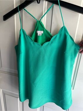 J. Crew Scallop-Edge Spaghetti Strap Top in Green